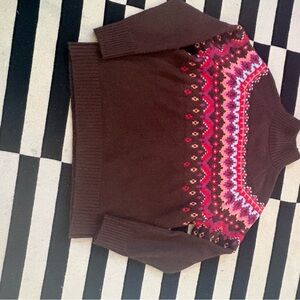 Lou & Grey Brown Sweater with Pink and Red Pattern